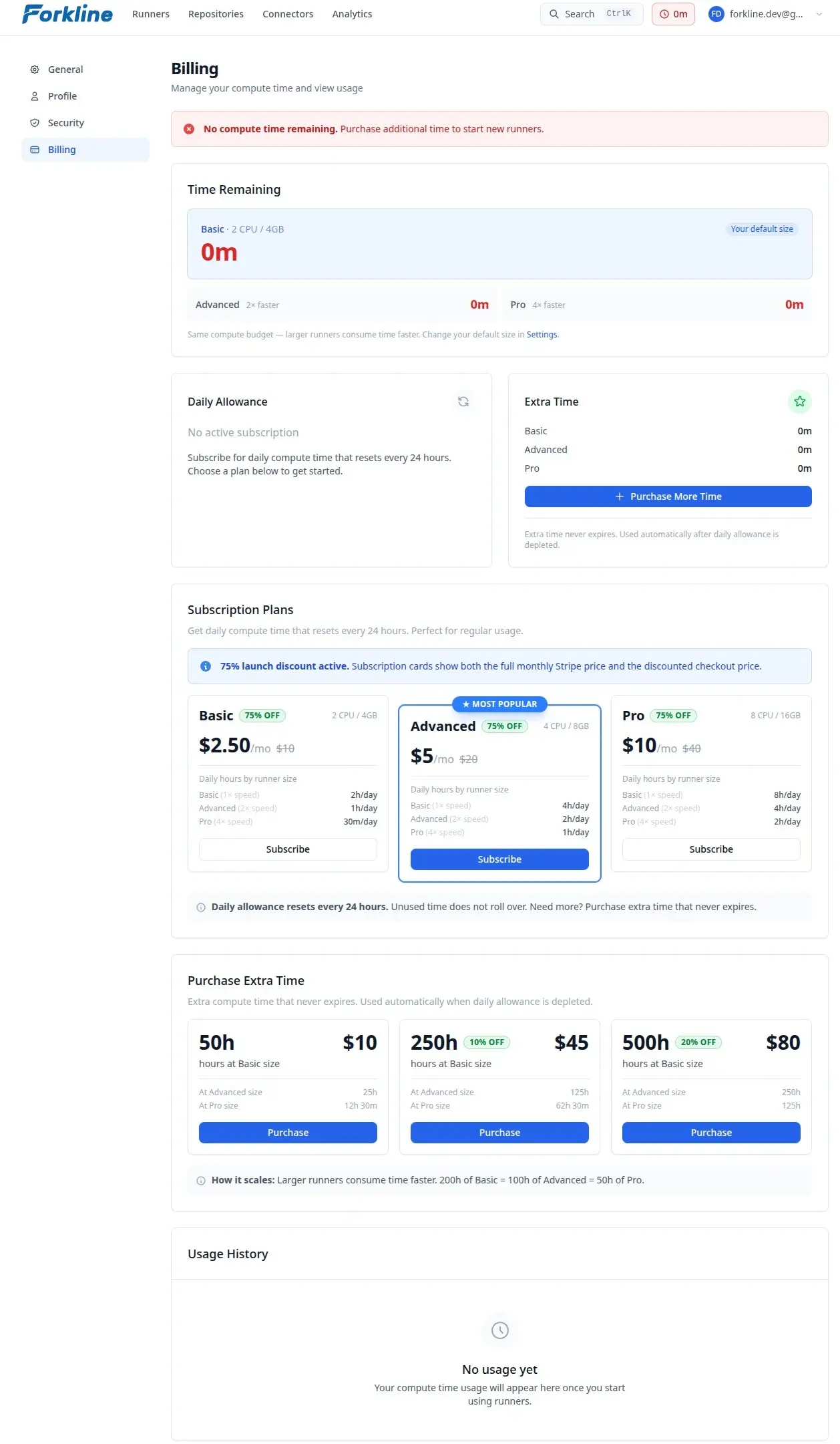 Billing page