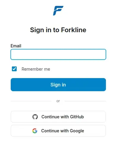 Screenshot of the Forkline sign-in page with provider options highlighted.